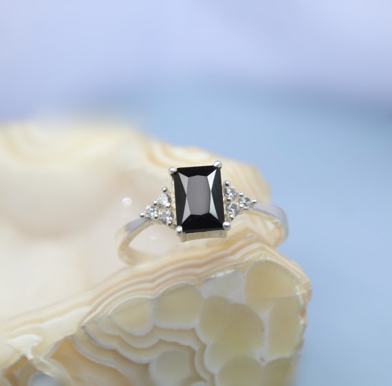 Shine Jewel Wedding Black Spinel Solid 925 Sterling Silver Jewelry Ring