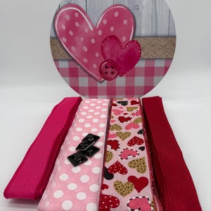 Valentine’s Day Wreath Supply Kit - Pink & Red Hearts, Polka Dot Ribbons, Heart Sign, DIY Craft Kit for Handmade Wreaths, DIY Crafts,