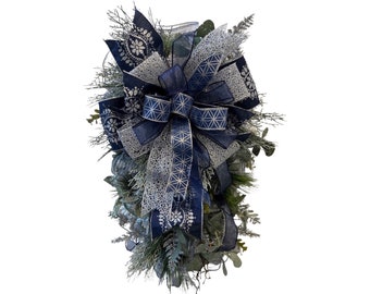 Winter Front Door Swag, Winter Porch Decor, Front Door Wreath, Winter Seasonal Door Hanger, Home Decor, Winter Wonderland, Winter Blues