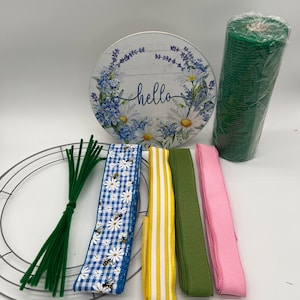 DIY Wreath Kit,Wreath Kit for Front Door, Door Hanger Kit, Craft Kit, Mesh Wreath Kit, Ribbon and Sign Kit, Wreath Center, Wreath Makers