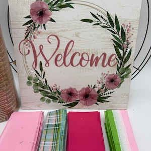 Everyday Welcome DIY Wreath Kit with Pink and Green Accents,Floral Welcome Sign, Wreath Supplies Kit, Front Door Wreath Kit, Craft Kit