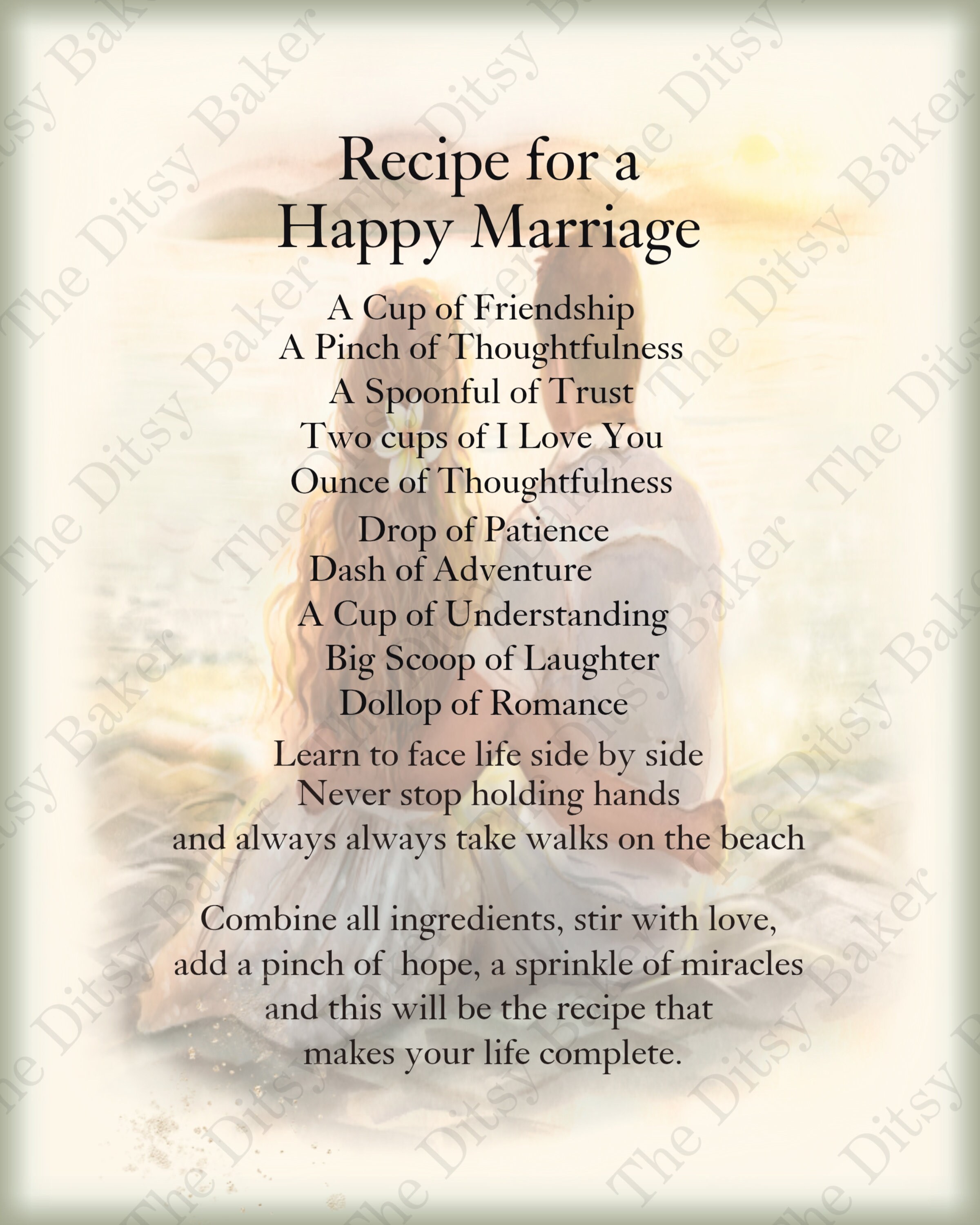 Happy Marriage Recipe Beach Print Wall Art Bridal Shower | Etsy