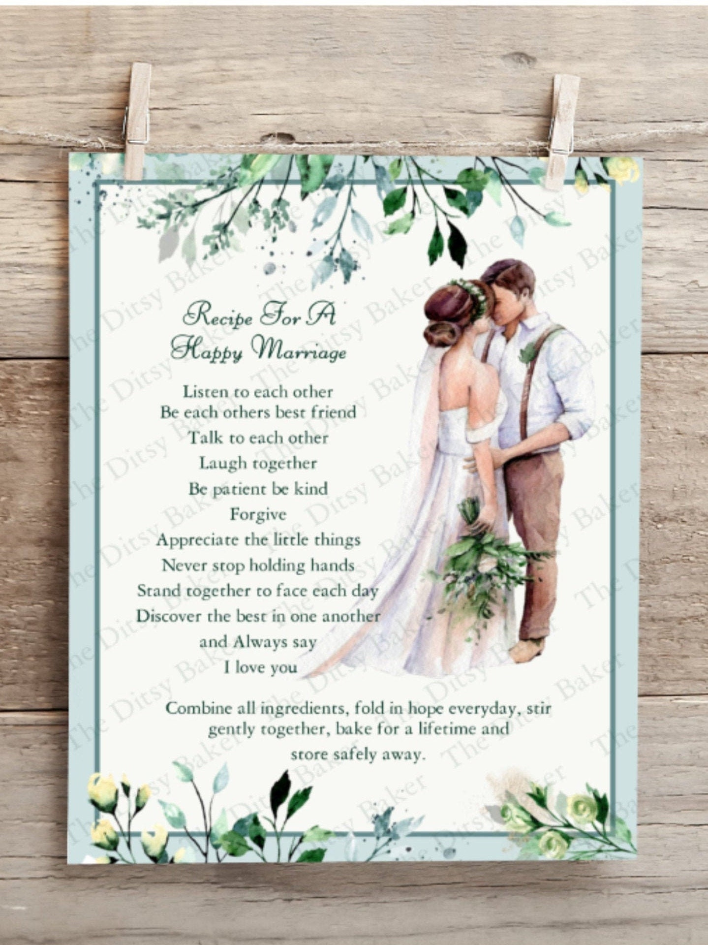 Wedding Couple Recipe For A Happy Marriage Print Bridal | Etsy
