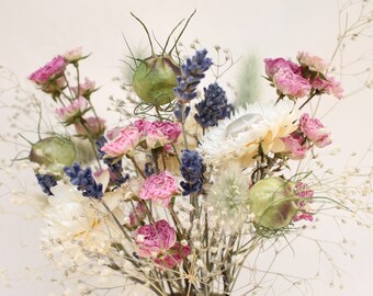 Mixed straw flowers, bouquet of dried flowers, approx. 30 pieces of individual stems, dried flowers, unbound, DIY set