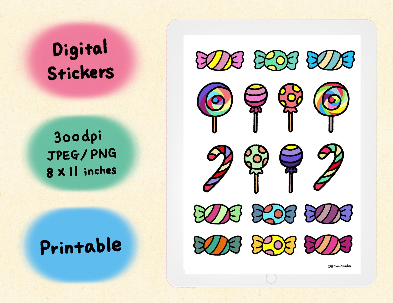 Digital Stickers, Digital Planner Stickers,candy Stickers, Colorful
