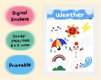 Digital Stickers, Digital Planner Stickers, GoodNotes Stickers, Weather Stickers, Printable Sticker, Digital Download,iPad Stickers