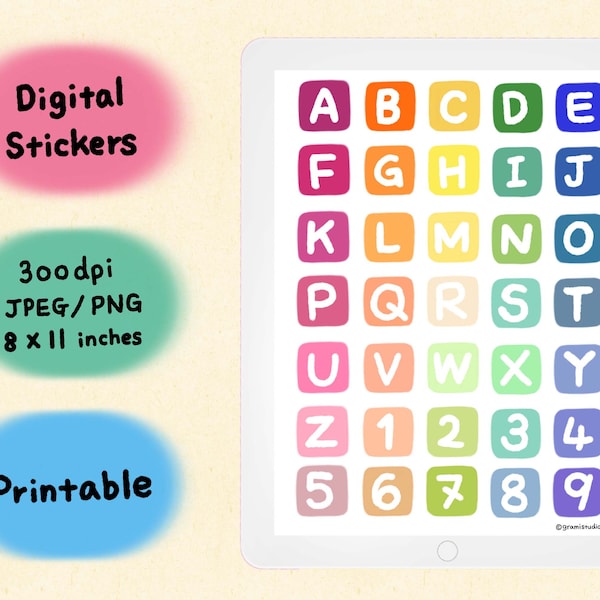 Digital Stickers, Digital Planner Stickers, GoodNotes Stickers, Letter Stickers, Printable Stickers, Digital Download,iPad Stickers