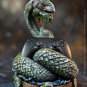 Limited Edition Jörmungandr PS5 Controller Holder - Hand Painted World Serpent DualSense Stand, God of War Ragnarok Inspired Setup Gift