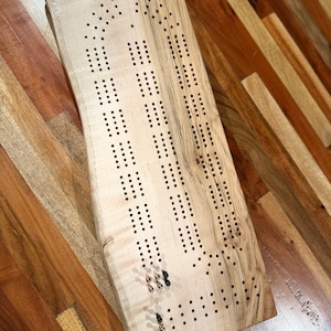 Live Edge Tiger Curly Figured Maple 3 Track Cribbage Board, Housewarming, Graduation, Christmas, Wedding, Gift * Custom Engraving Available*