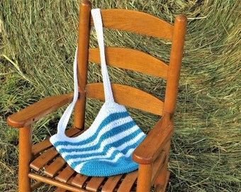 Crochet Boho Tote Bag: Blue & White Market Bag