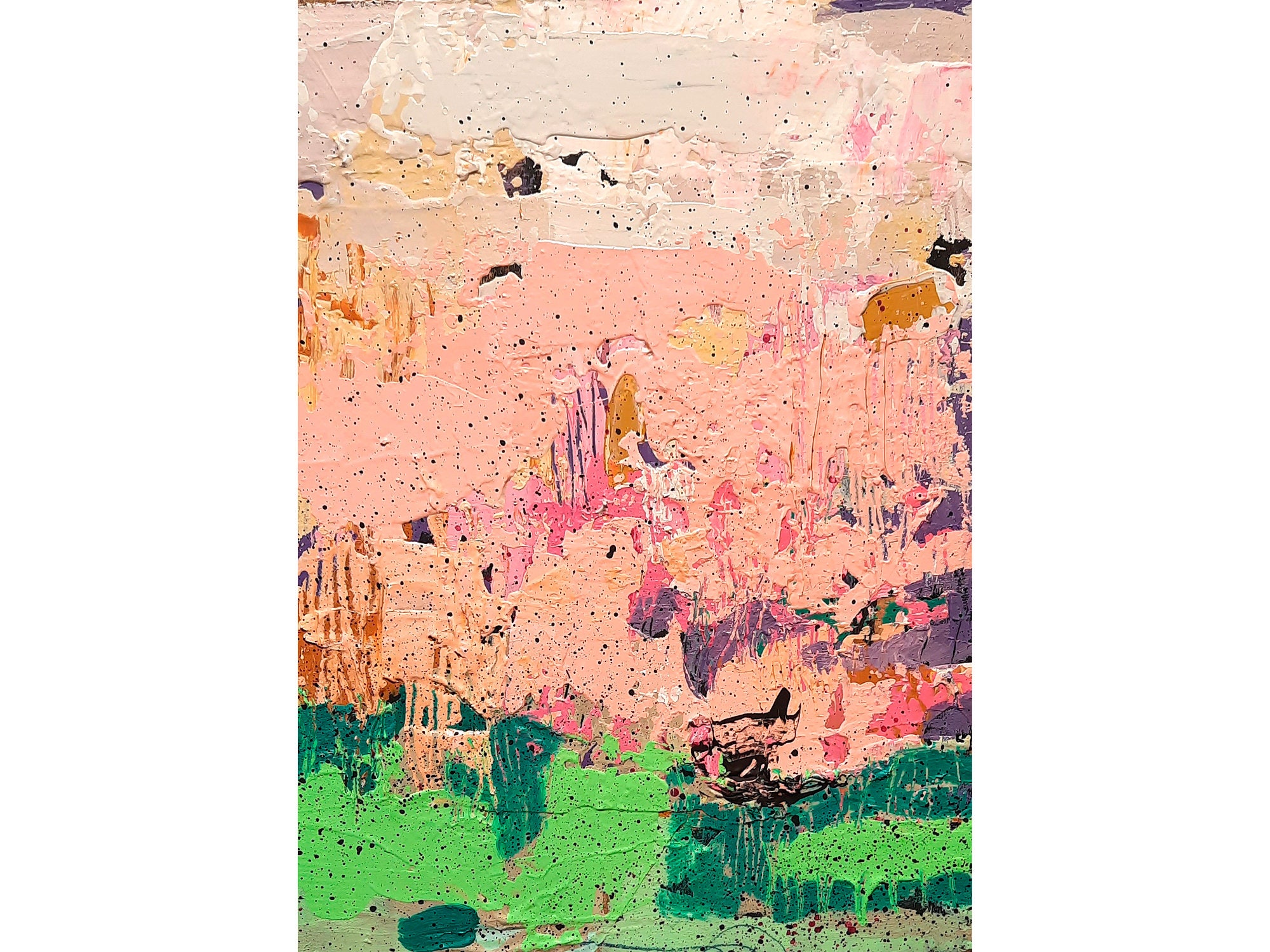 Pink Flower Painting Abstract Original Art Landscape Artwork Etsy