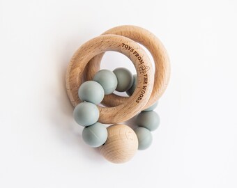 Baby Wooden Rattle with Silicone Beads, Wooden Rattle, Baby Toys, Baby Shower Gift, Welcome Baby Gift, Nursery Decoration