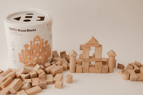 Natural wooden building blocks deals
