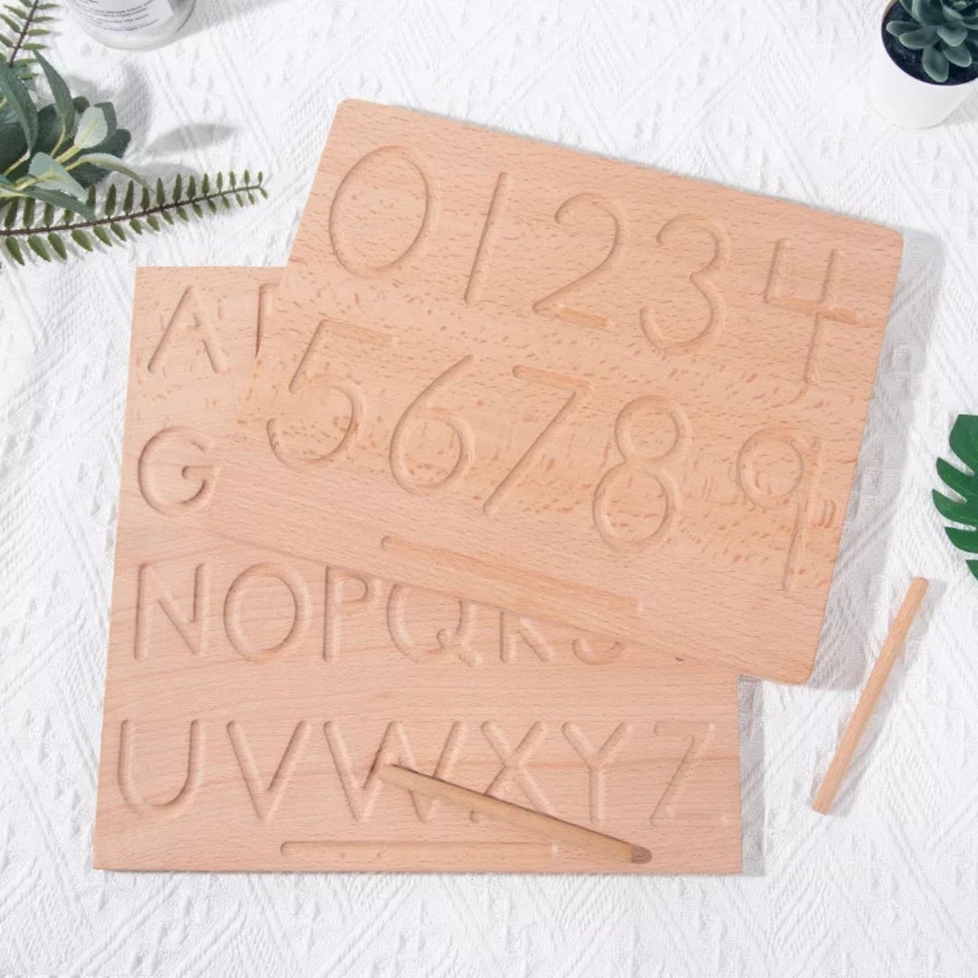 Wooden Alphabet Tracing Board, Wooden Number Tracing Board, Montessori