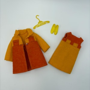 Vintage 1970s Skipper Twice 1735 as Nice Dress and Coat - Yellow & Orange with Shoes