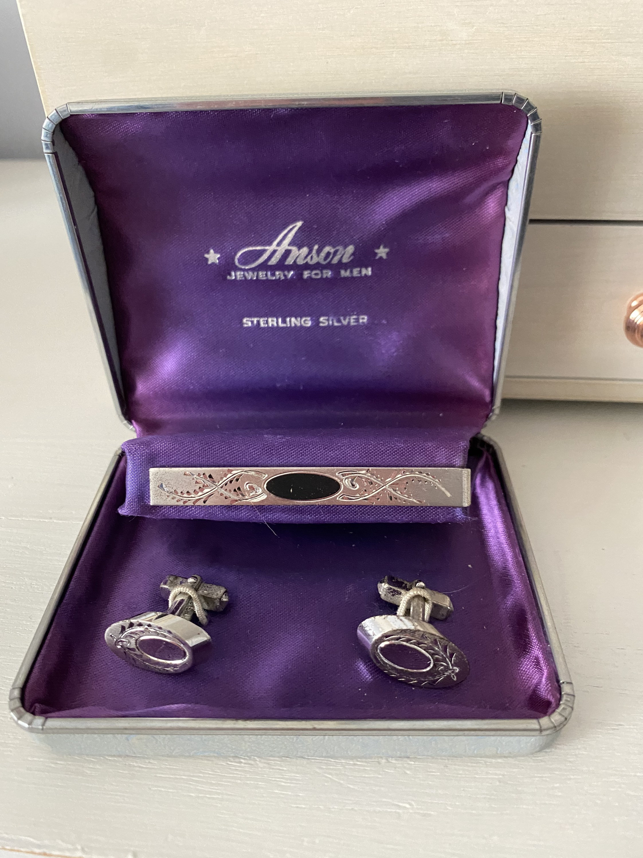 Anson Jewelry for Men Sterling Silver Tie Bar and Cuff Links Etsy