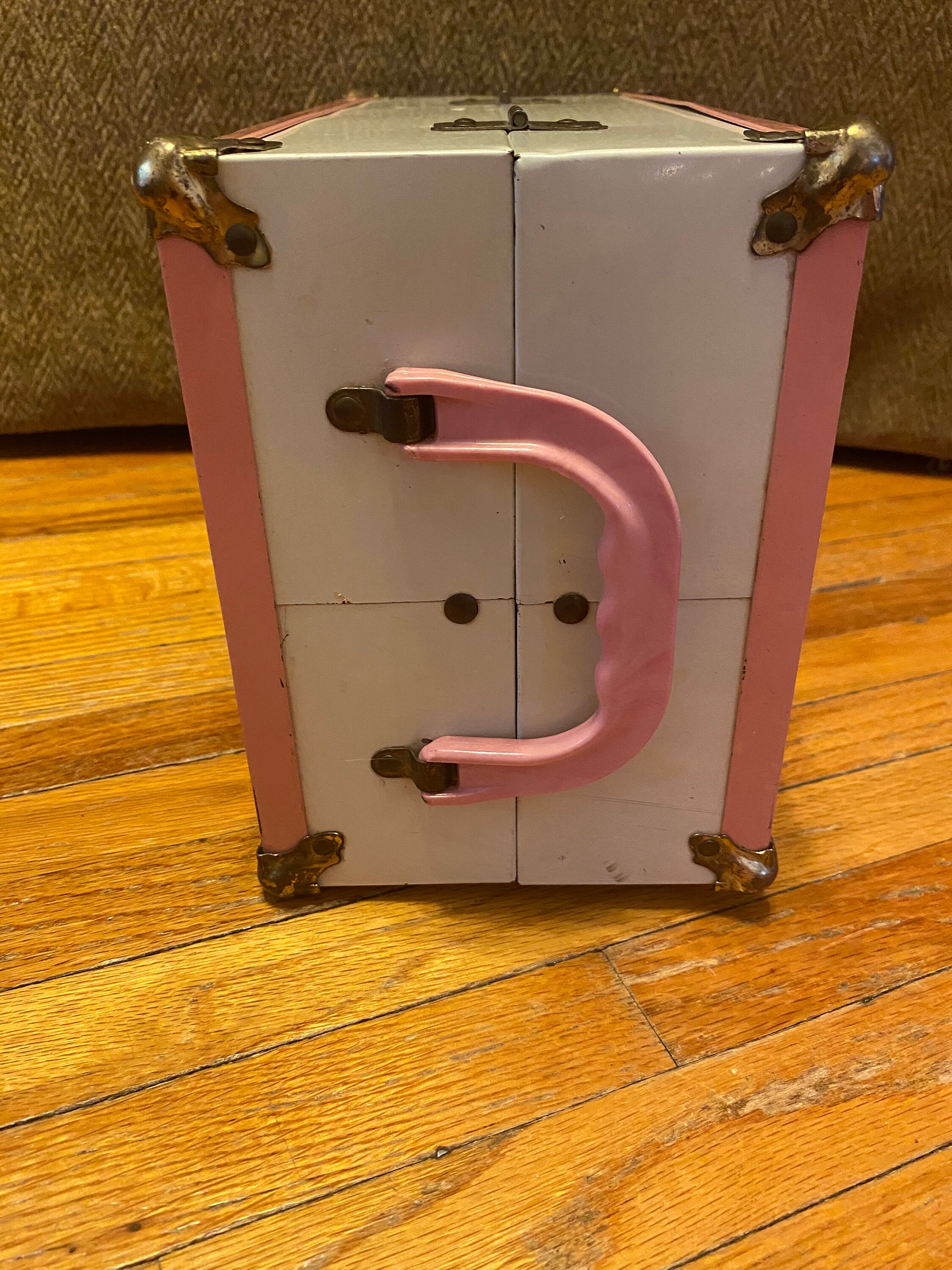 Vintage Pink Metal Doll Trunk Etsy