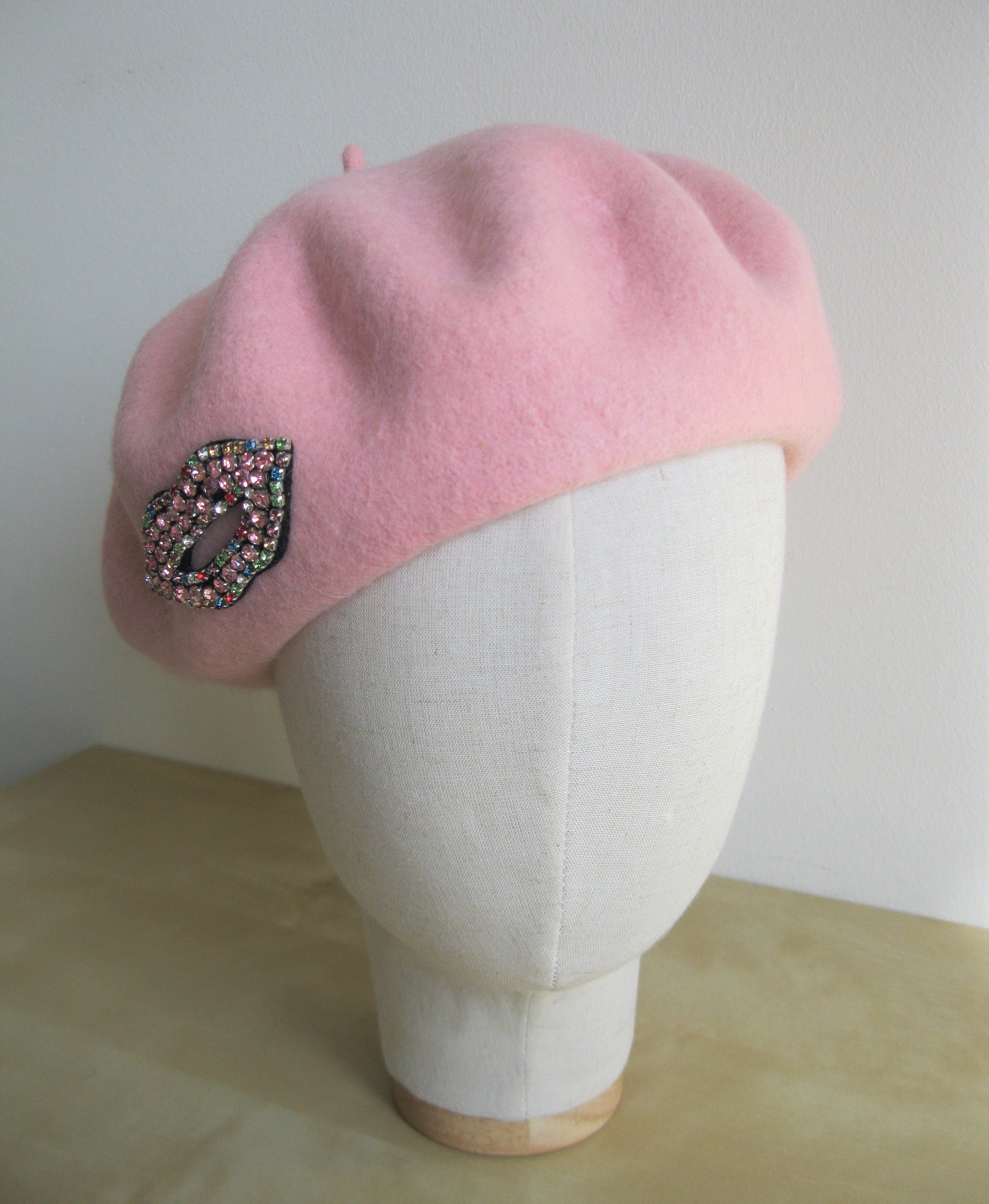 Pink Womens Beret Hat Cute Wool Felt 