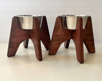 Juego de 2 soportes elevados de madera para comederos de perros con cuencos de acero inoxidable