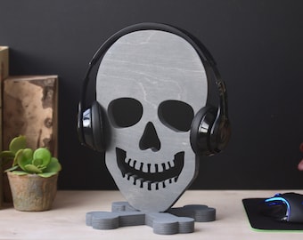 Skull Headphone Stand,  Gaming Headset stand, Office Decor, Gamer Gift, Gift for teen, Wooden Skull Headphone Stand