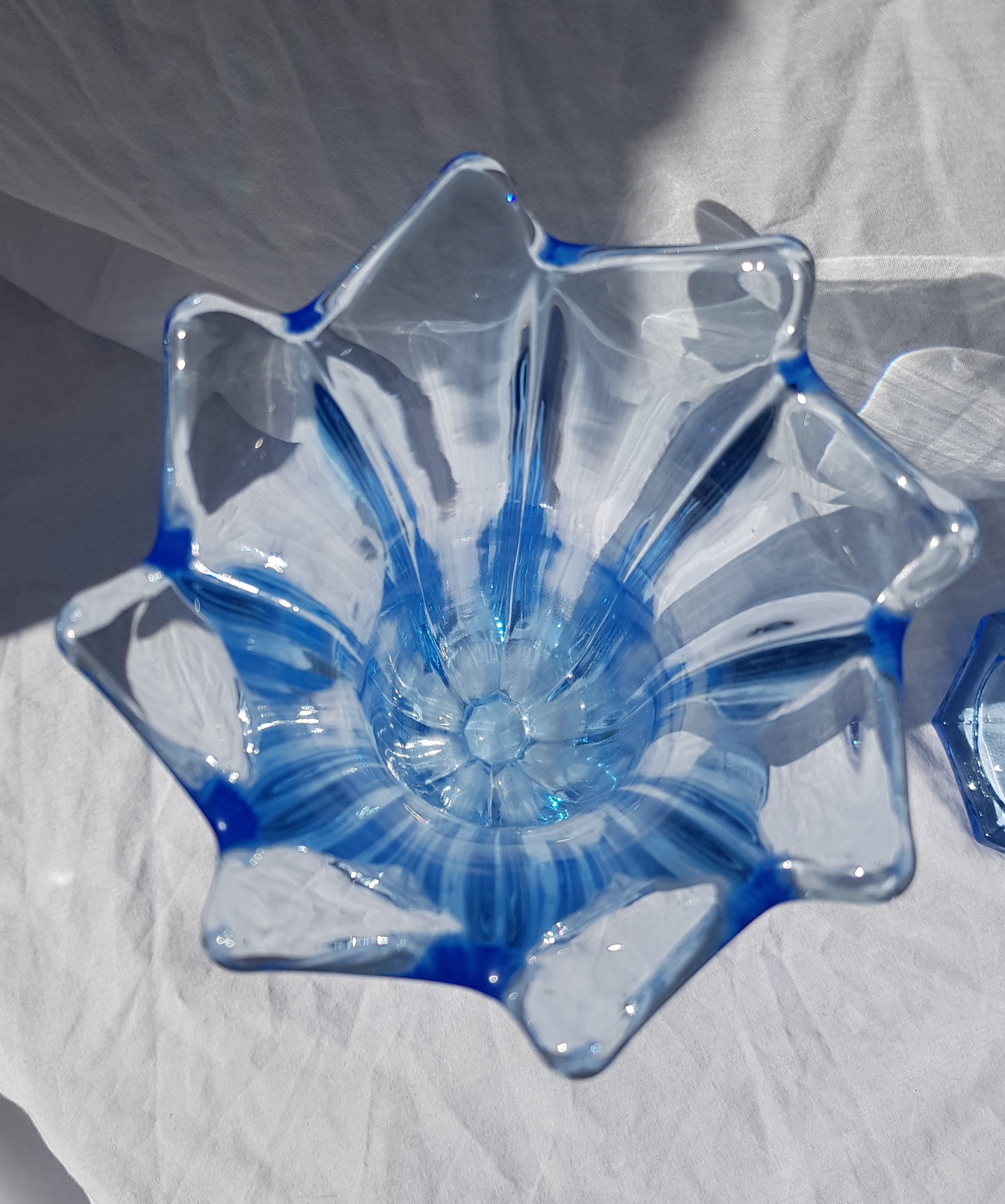 Art Deco Blue Pressed Glass Vase Etsy