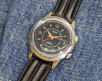 Classic Vintage 1960s Black Dial Alarm Watch By Clinton Serviced W/ Warranty!