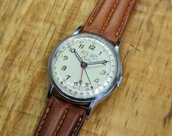 Vintage 1950s Croton Triple Date Military Style Men's Watch Serviced W/ Warranty!