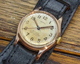 Extremely Rare Vintage 1940s Vulcain 14k Rose Gold Military