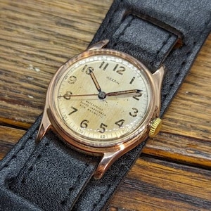Extremely Rare Vintage 1940s Vulcain 14k Rose Gold Military Men&#39;s Watch Fully Serviced W/ Warranty!
