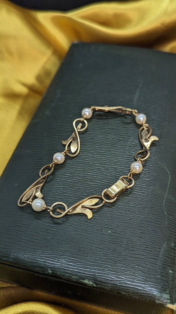 Dainty Vintage Gold Filled Pearl Bracelet By Van … - image 4