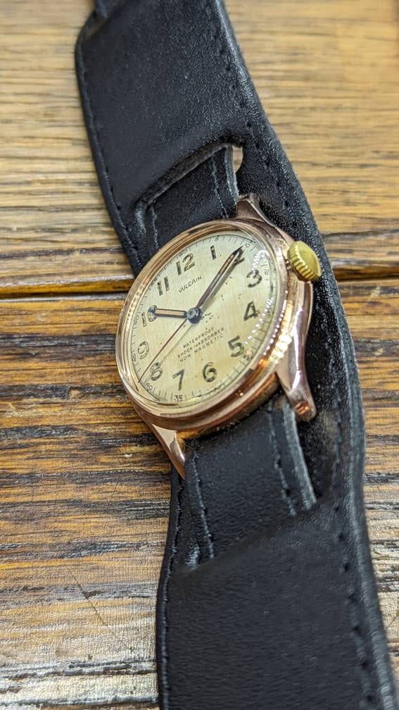 Extremely Rare Vintage 1940s Vulcain 14k Rose Gold Military