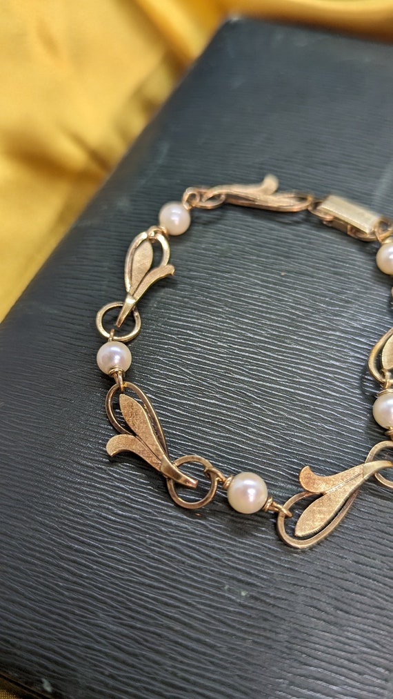 Dainty Vintage Gold Filled Pearl Bracelet By Van … - image 3