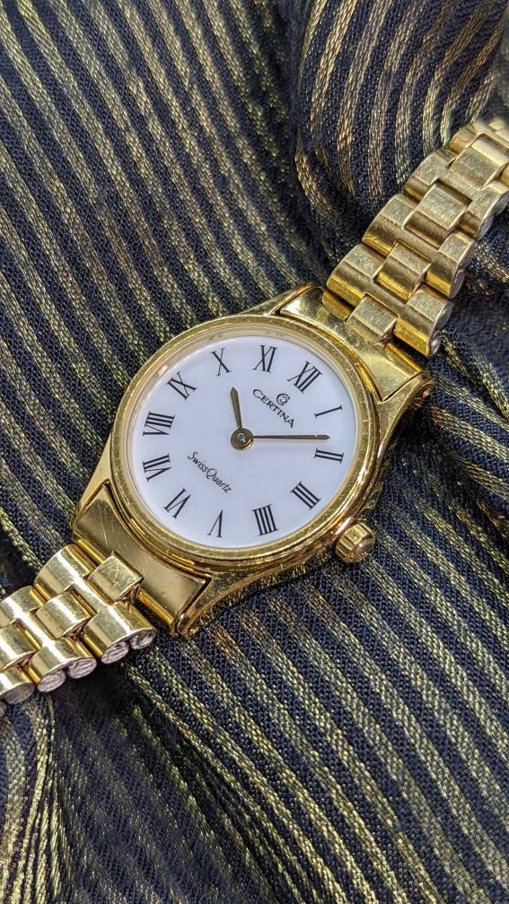 Vintage 1980s Certina Swiss Quartz Yellow Gold Plate Ladies Watch