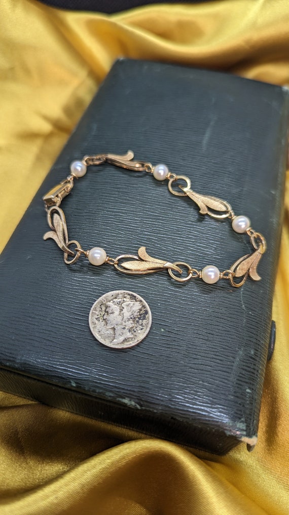 Dainty Vintage Gold Filled Pearl Bracelet By Van … - image 5