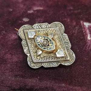 Antique 9k Gold Victorian Etruscan Revival Pendant/Brooch W/ Enamel and Seed Pearl + FREE US Shipping!