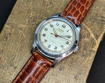 Vintage 1940s-50s Hallmark Automatic Military Style Men's Watch Serviced W/ Warranty! Read Description