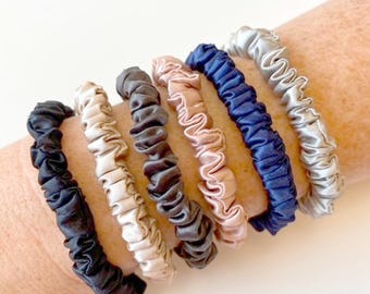 Mulberry Silk Skinny Scrunchie | 22 Momme Thin Silk Hair Tie | 12 Colours