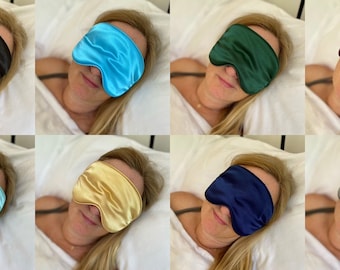 Soft Satin Eye Mask + Pouch Set Wide Sleep Blackout With Silk Floss Lining Elasticated Strap Night Mask Blindfold UK