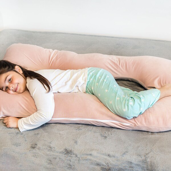 Coussin de grossesse maternité en velours Premium en forme de U pour le sommeil, avec une housse amovible à fermeture éclair.