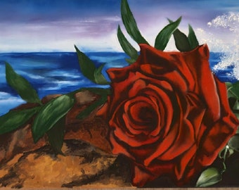 Roses by the Sea hand painted oil painting painting on canvas