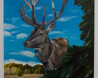 Reh im Wald, Waldtiere Original Ölgemälde auf Leinwand