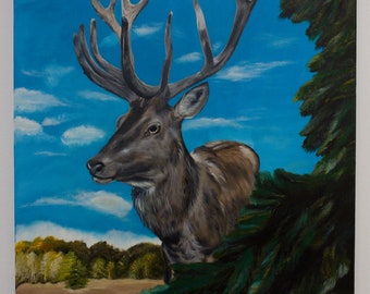 Deer in the Forest, Forest Animals original oil painting on canvas