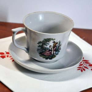 Vintage coffee pair porcelain cup and saucer, 1970s