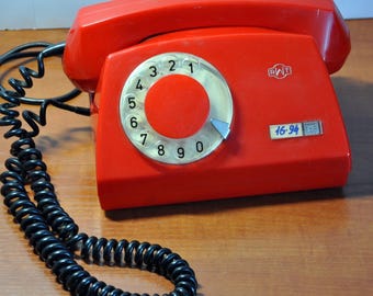 Vintage Polish rotary red telephone Aster 72, the 1980s