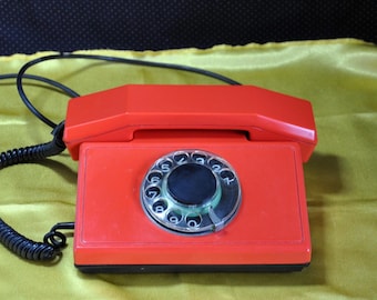 Vintage Red Rotary Telephone: Bulgarian Belogradchik TA-900 Decor