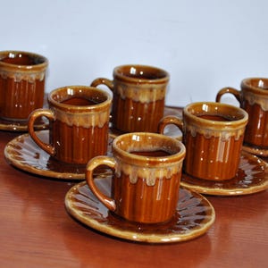 Rare Vintage Ukrainian Clay Set – 1980s USSR Ceramic Cups & Plates