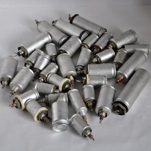 Set of 33 Vintage Soviet Can Capacitors – 1970s Electrolytic Components – Industrial Steampunk Supply
