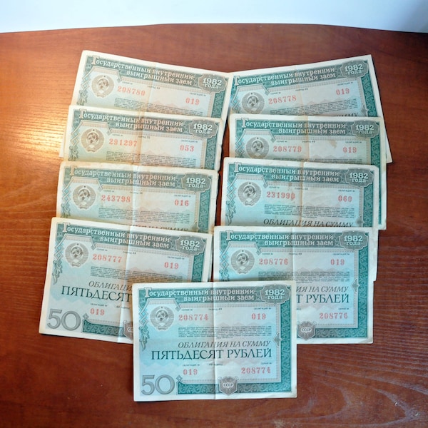 Vintage Soviet bonds of 50 rubles, 1982