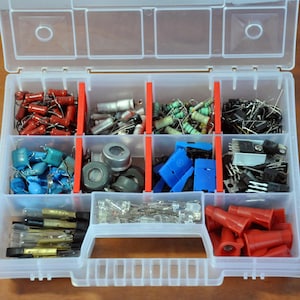 Vintage Soviet Electronic Components – 1990s – Assorted Parts in Organizer – 920g