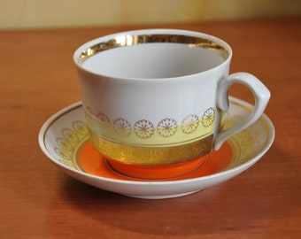Vintage tea pair porcelain cup and saucer, 1970s